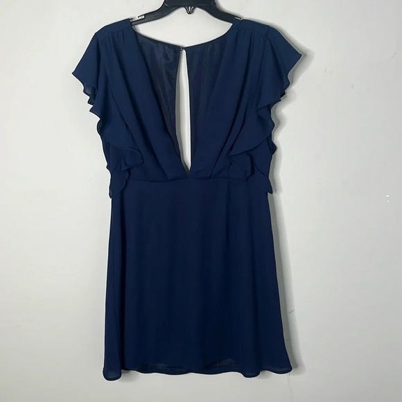 Superdown Revolve Arina Navy Blue Ruffle Deep V Mini Dress - Picture 2 of 9